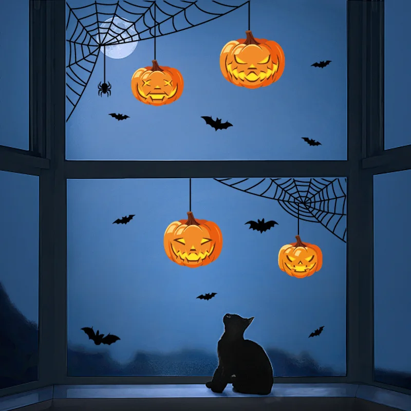ملصق نافذة لتزيين الهالوين، ملصق نافذة إلكتروستاتيكي بهيكل الخفافيش، ملصق نافذة إلكتروستاتيكي على شكل عنكبوت اليقطين #3