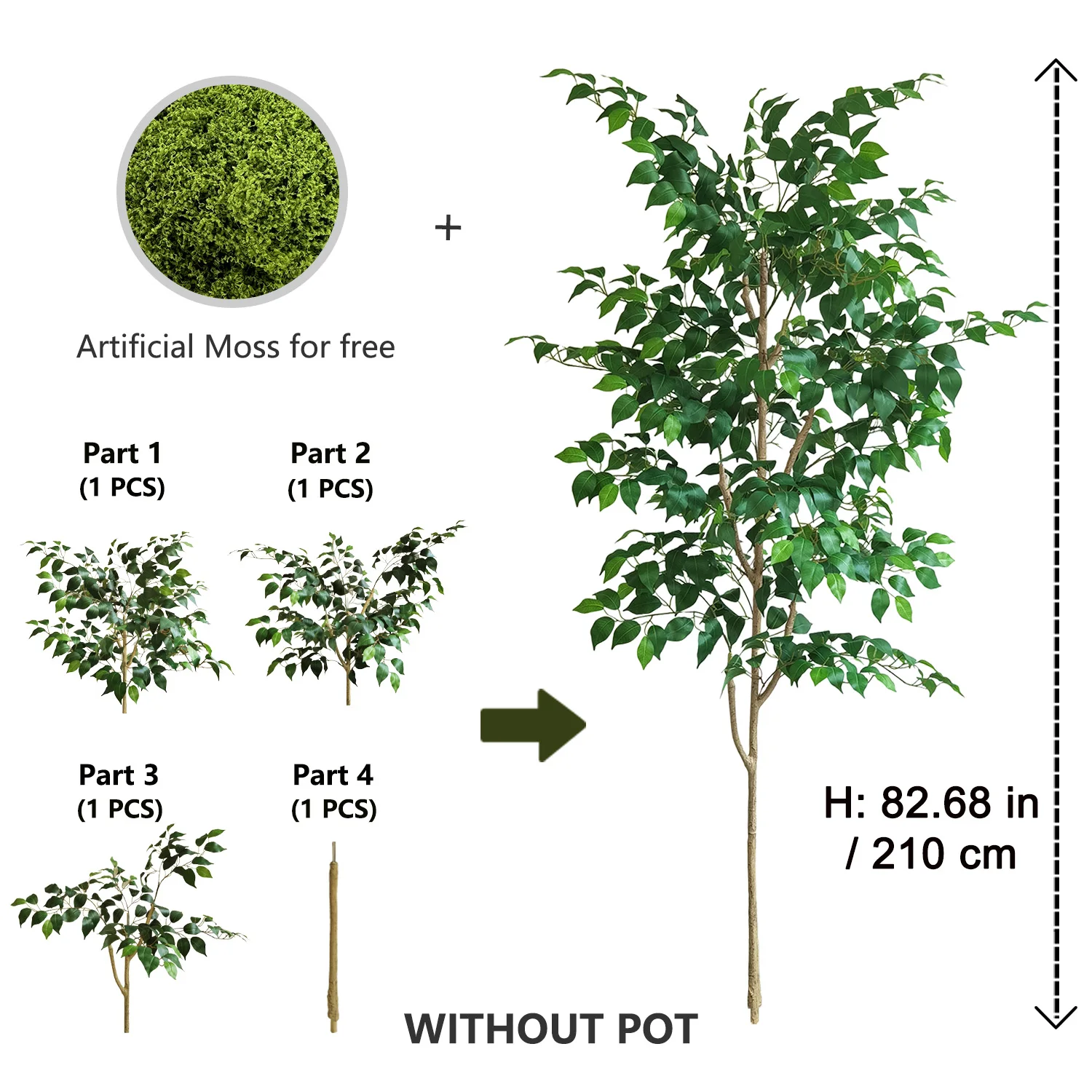 140-210cm Künstlicher Ficus-Baum Banyan-Zweig für Innen- und Außenbereich Dekorative Kunstpflanze für Haus, Balkon und Wohnzimmer – Detail 8