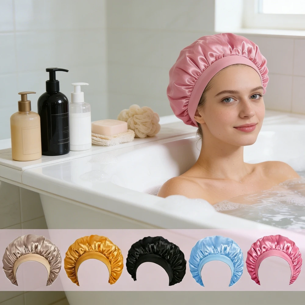 1pc Silk Bonnet for Bathing and Sleeping, 5 Colors to Choose, Satin Hair Bonnets, Bath Towels for Wet, Curly, Long or Short Hair