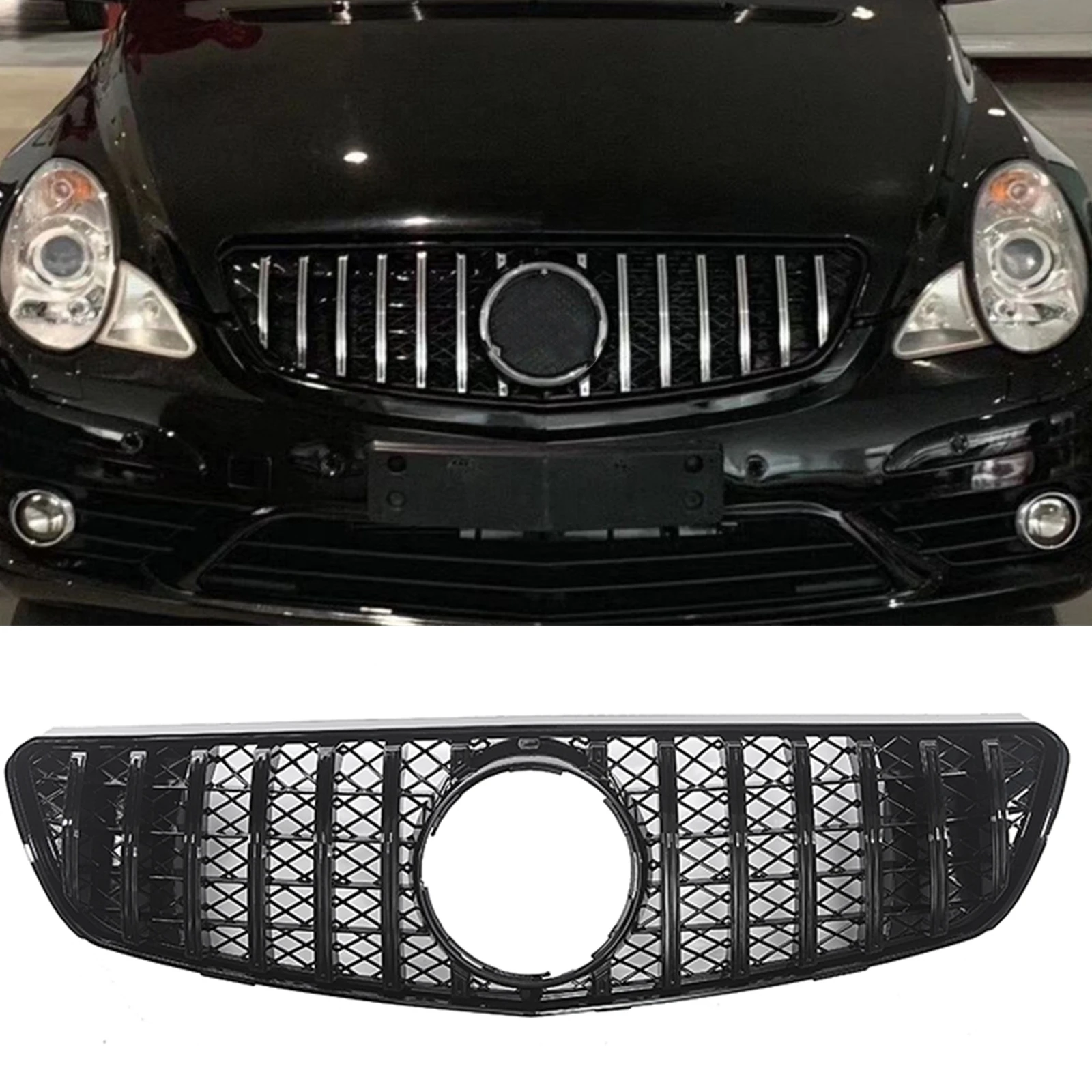 

Front Grille Grill For Mercedes-Benz R-Class W250 GT-R 2005-2010 R320 R350 R500 R550 GT Black/Silver Car Upper Bumper Hood Mesh