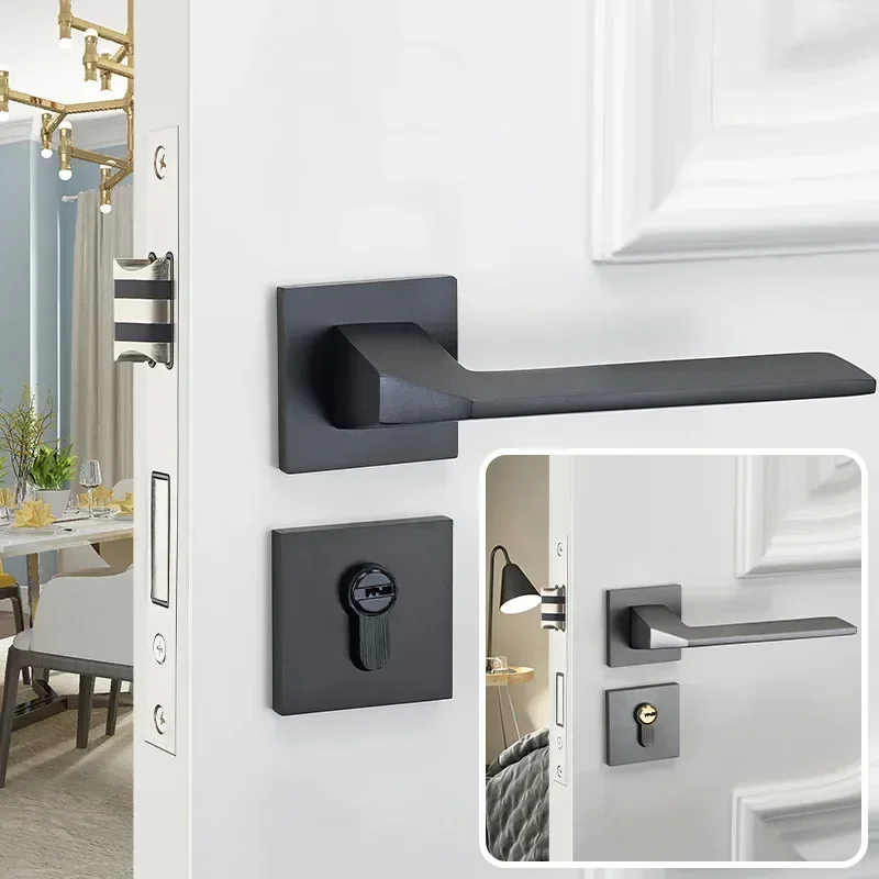 

New Modern Grey and Black Door Handle Lever with Lock for Kitchen, Bedroom, Bathroom, Office, Hotel