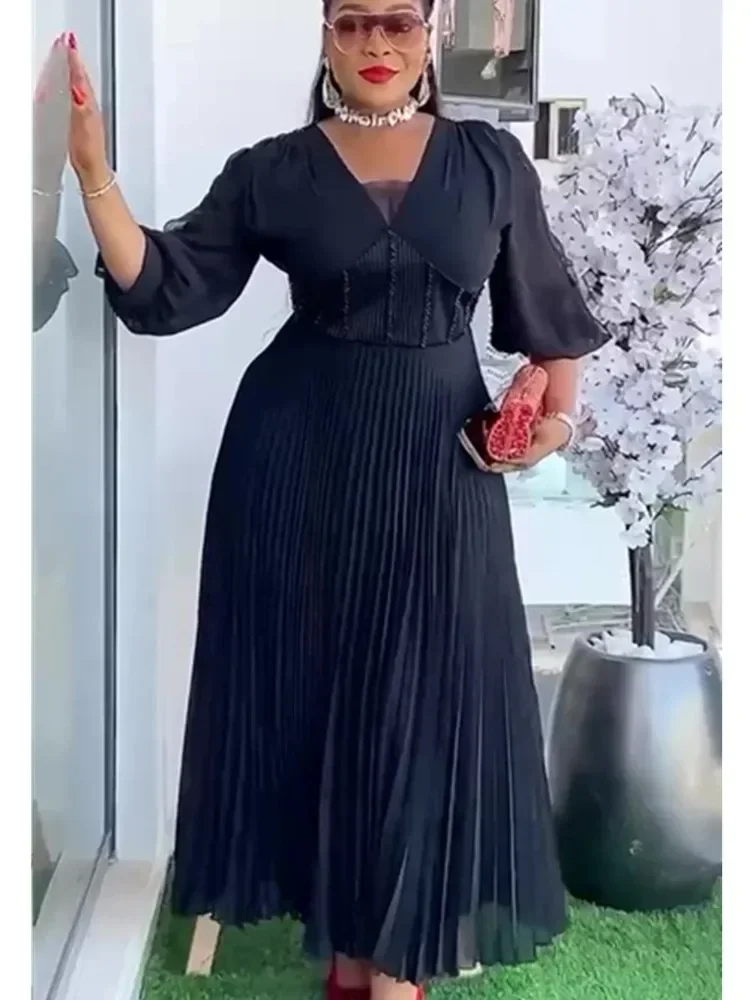 

Plus Size African Party Dresses for Women 2025 New Summer Fashion Chiffon Long Robe Elegant Outfits Kaftan Muslim Maxi Dress