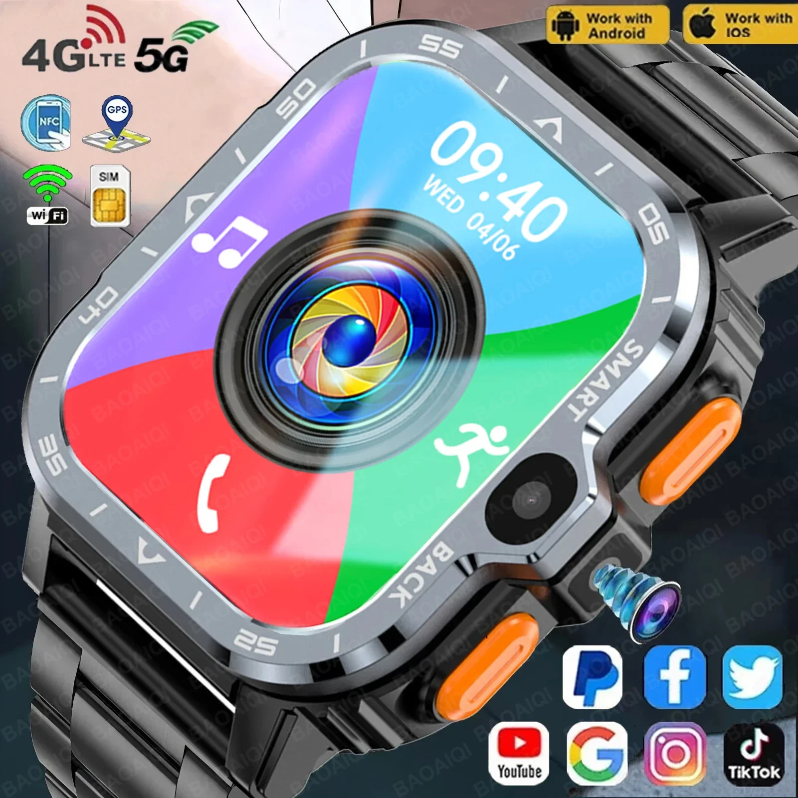 New Android 4G Network GPS Smart Watch Sports Men's Women HD Camera SIM Card WIFI Wireless Fast Internet Access NFC Smartwatches