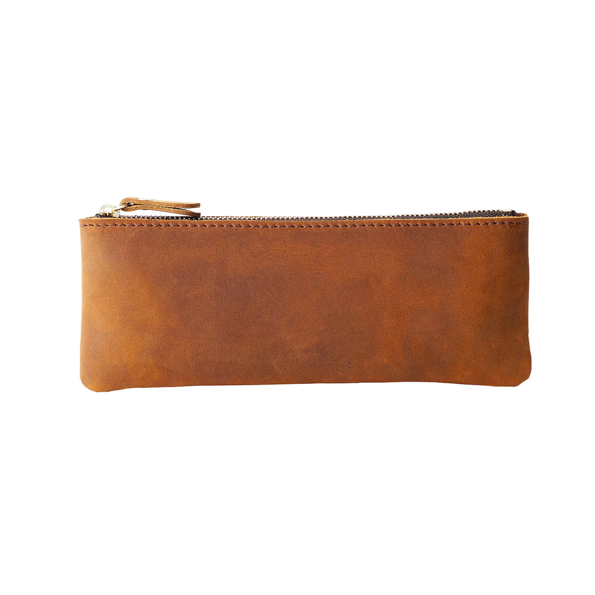 

Crazy Horse Genuine Leather Zipper Simple Small Pen Bag Cowhide Pen Box Personalized Handmade Creativity Vintage Stationer