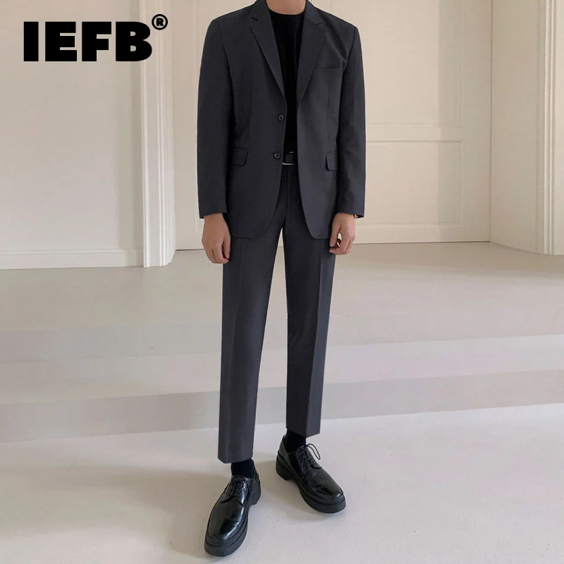 IEFB-Conjunto de Blazers elegantes para hombre, traje informal de estilo coreano, abrigo de traje Formal holgado, Pantalón recto de negocios,