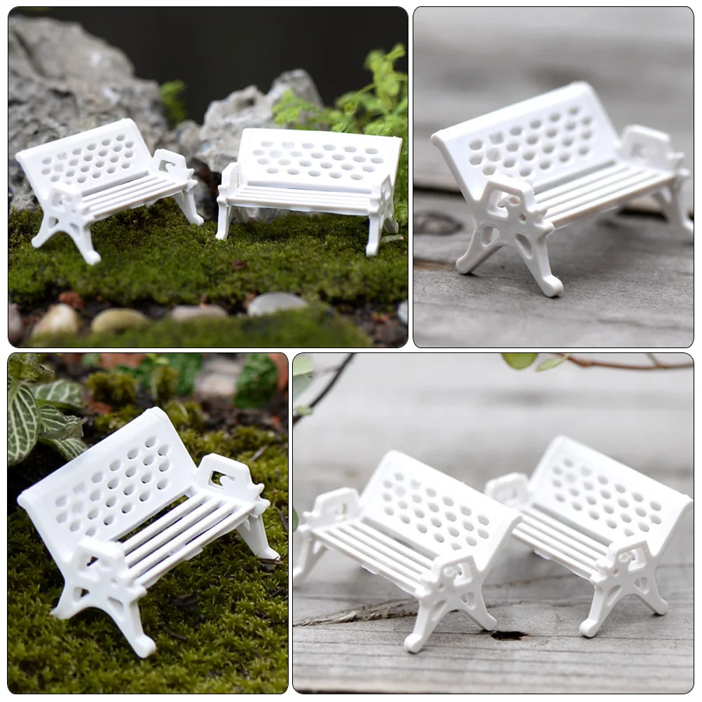 16 Pcs Park Chair Decoration Mini Garden Benches Figurine Small White Decorate Miniature Model Scene Micro Landscape Abs
