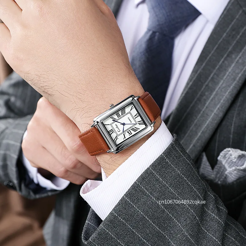 New Fashion Luxury Designer Rectangle Dial Quartz Watch Men Leather Band Casual Wristwatch Business Wristwatch Relogio Masculino
