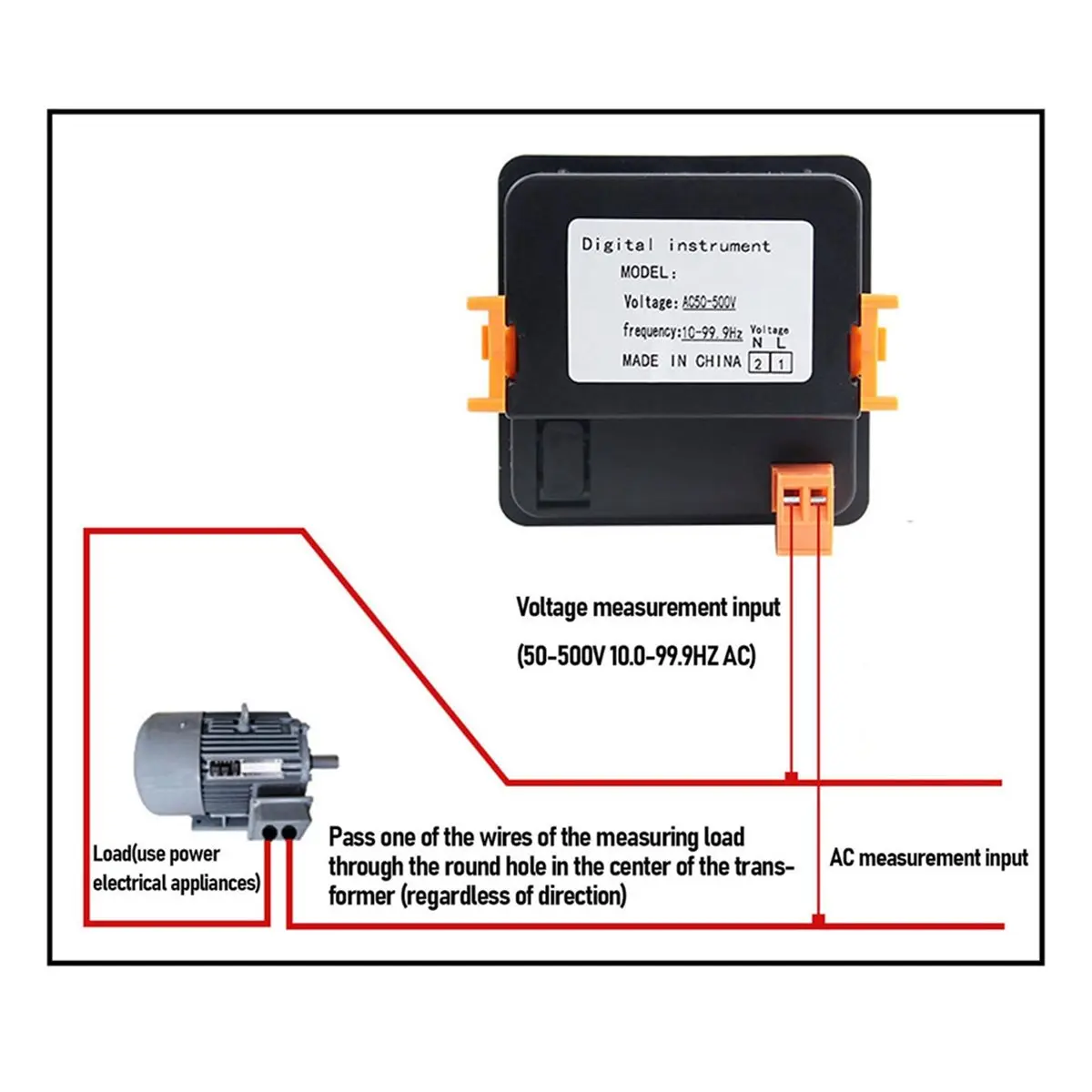 A24I Digital AC Voltmeter Frequency Meter Tester Gauge LED Display Meter 50-500V 10.0-99.9hz Voltage Frequency Meter