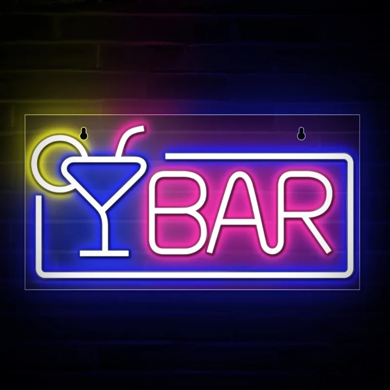 Enseignes de bar en verre à cocktail en acrylique de qualité supérieure, enseignes de bar au néon à LED, décoration murale de fête, lampes au néon d'affaires cocktail, 16.5x8.7 po