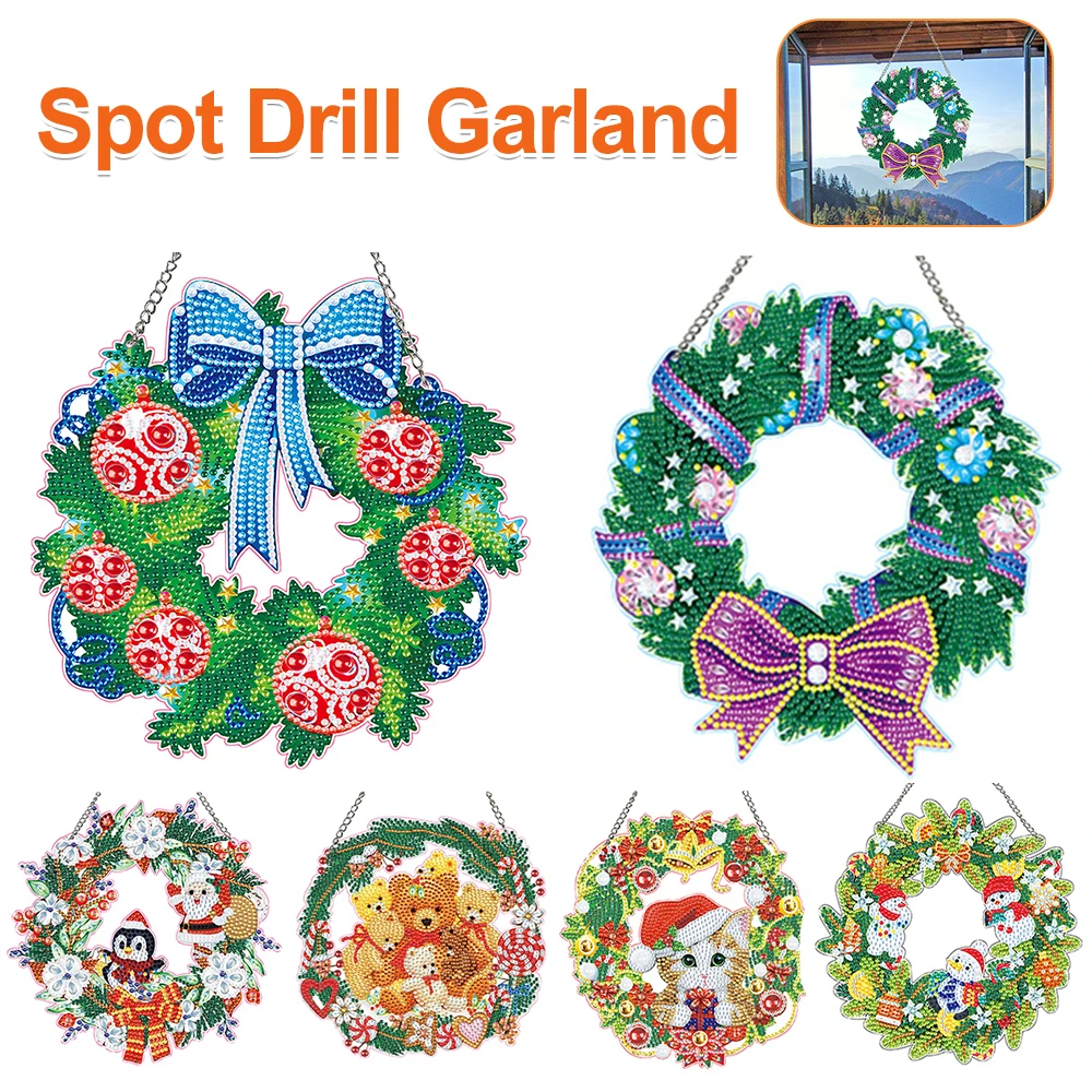 Special Shaped Diamond Painting Wreath Ornament Cat Christmas Decor Diamond Art Painting Garland Kit Bear DIY Full Drill Garland