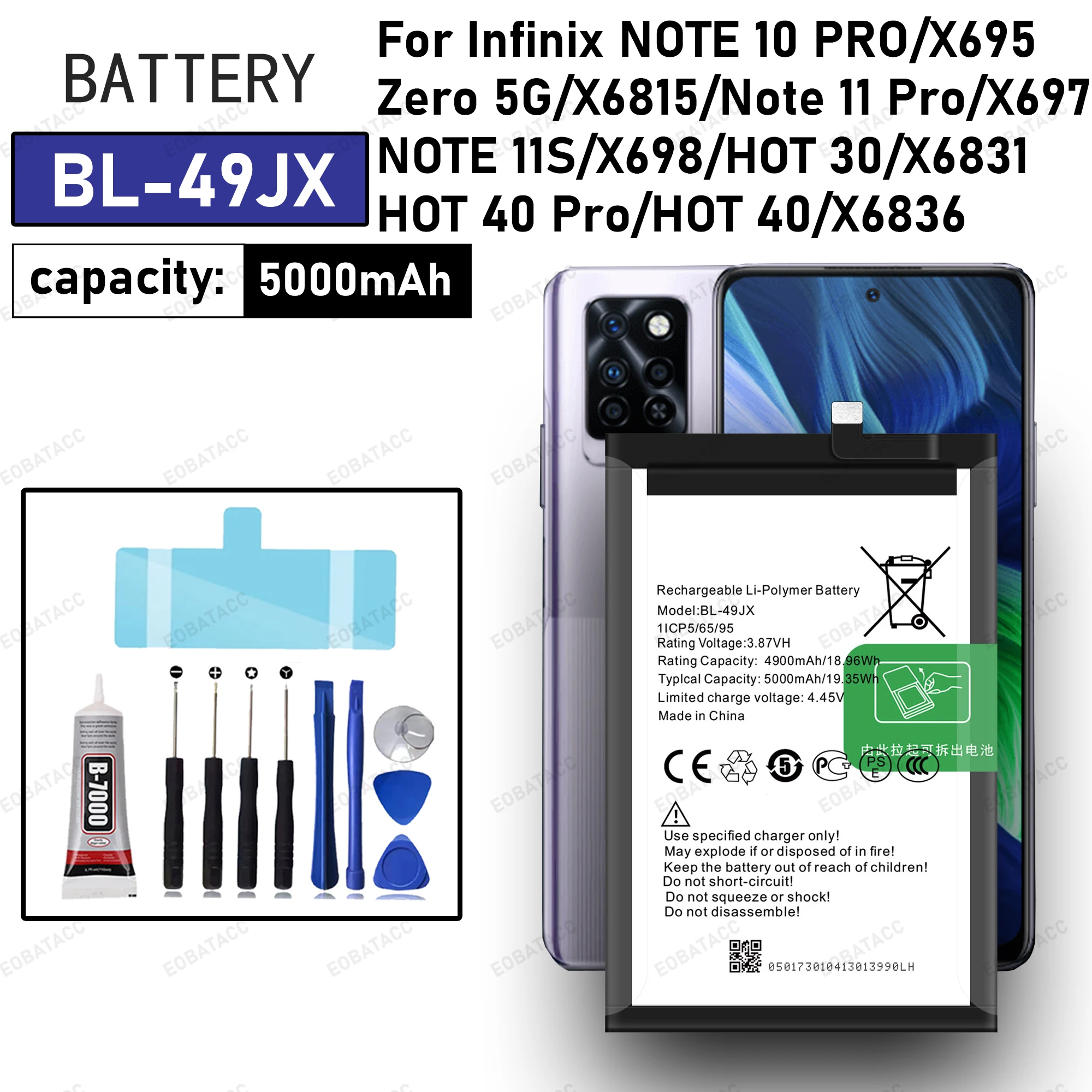 100% New Zero Cycle BL-49JX Battery For Infinix Note 10 Pro/Zero 5G/Note 11 Pro/Note 11S/Hot 30/Hot 40  Bateria +Free Tools