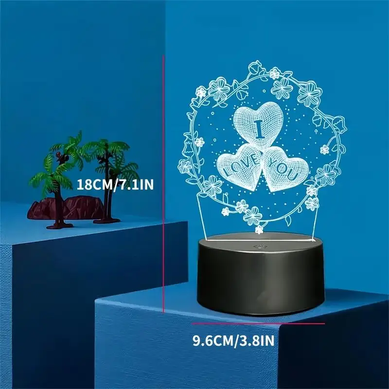 1pc LOVE Lace  3D Night Light, 3D Optical Illusion Lamp With Touch, 7-Color Changing Ambient Light For Bedroom