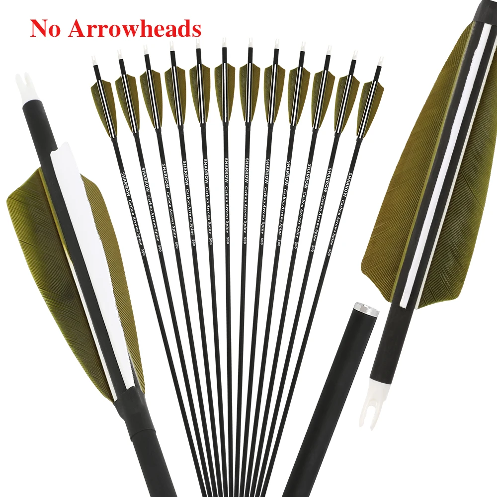 

Spine 500 6/12 Archery Carbon Arrows Without Arrowheads ID6.2mm OD7.8mm 30'' Shaft 4'' Turkey Feather Hunting Shooting Accessory