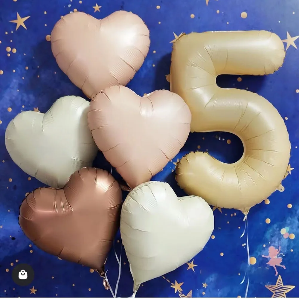 7pcs/set Beige Caramel Love Heart Giant Digital Ballons Set for Boy Girl Birthday Party Decoration Baby Shower Air Helium Balls