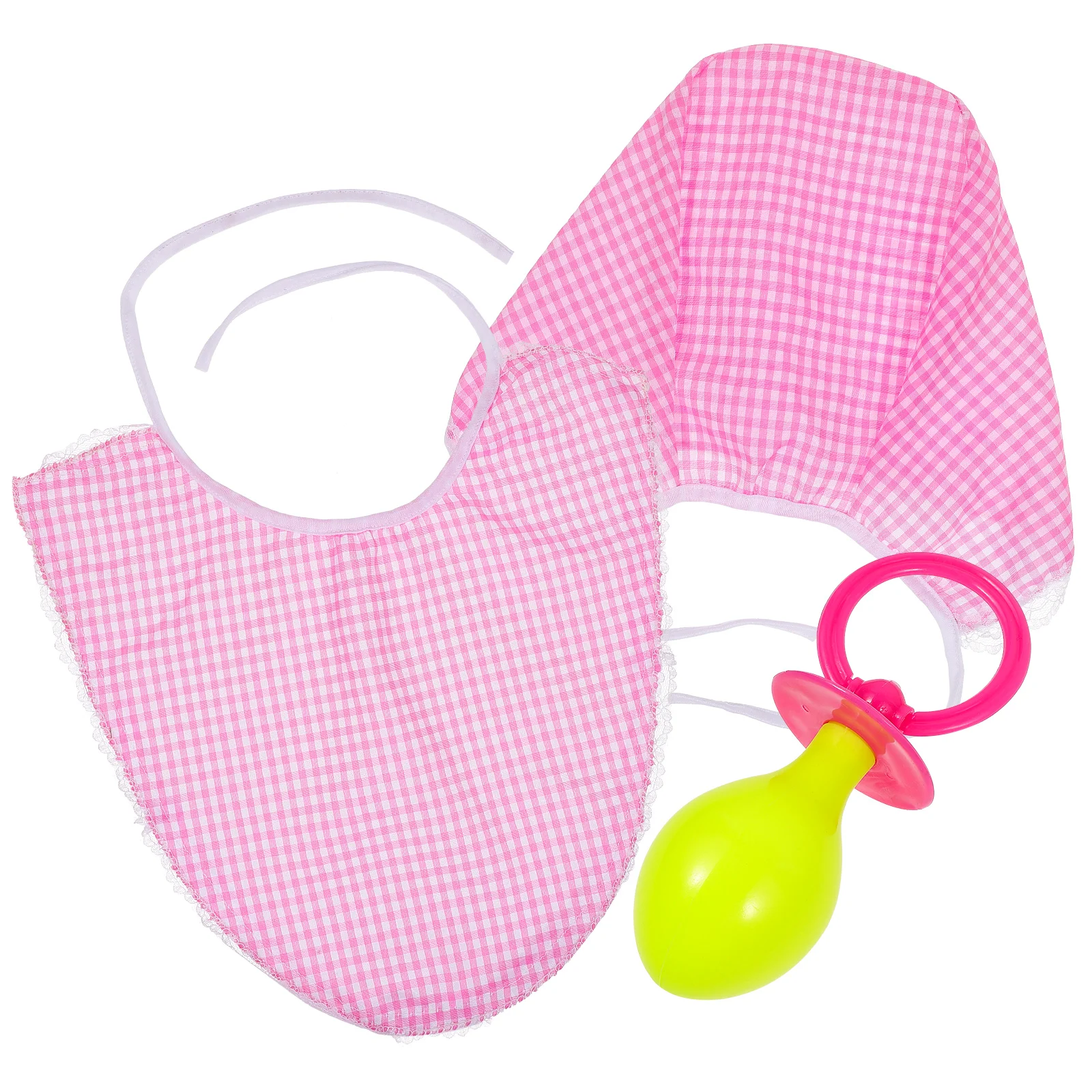 

3 Pcs Funny Adults Cosplay Baby Pacifier Bib Hat Set Party Funny Props Baby Kids Accessories Kit (Pink)