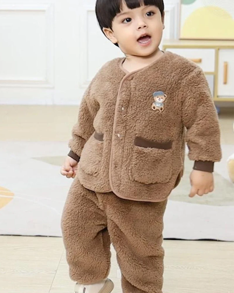 Children Flannel Set Autumn and Winter Baby Girl Clothes Fashion Toddler Outerwear Soft Infant Clothing Warm Baby Boys Suit 1-3Y