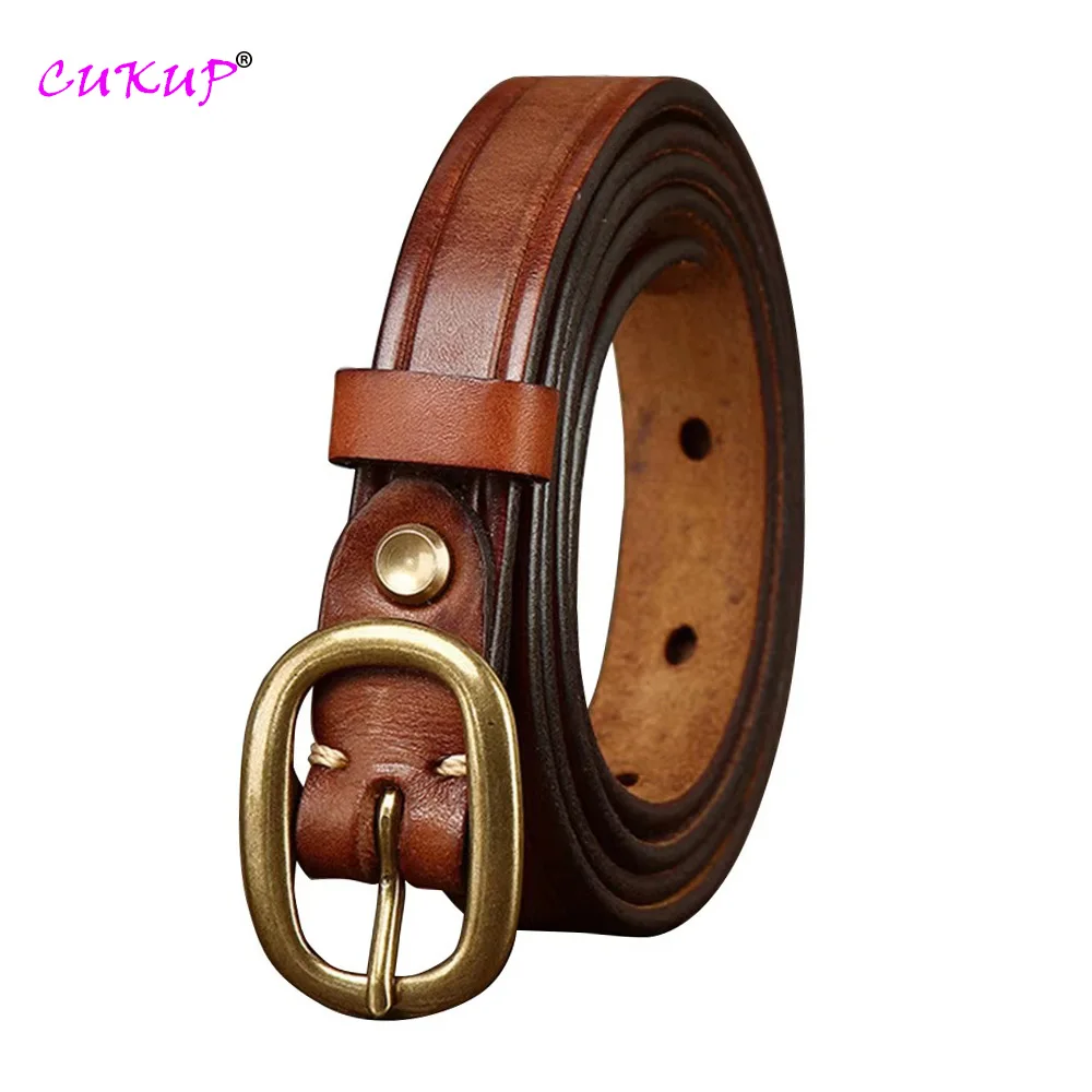 Top Layer Cowhide Leather New Jeans Decorative Thin Belt for Women 2024