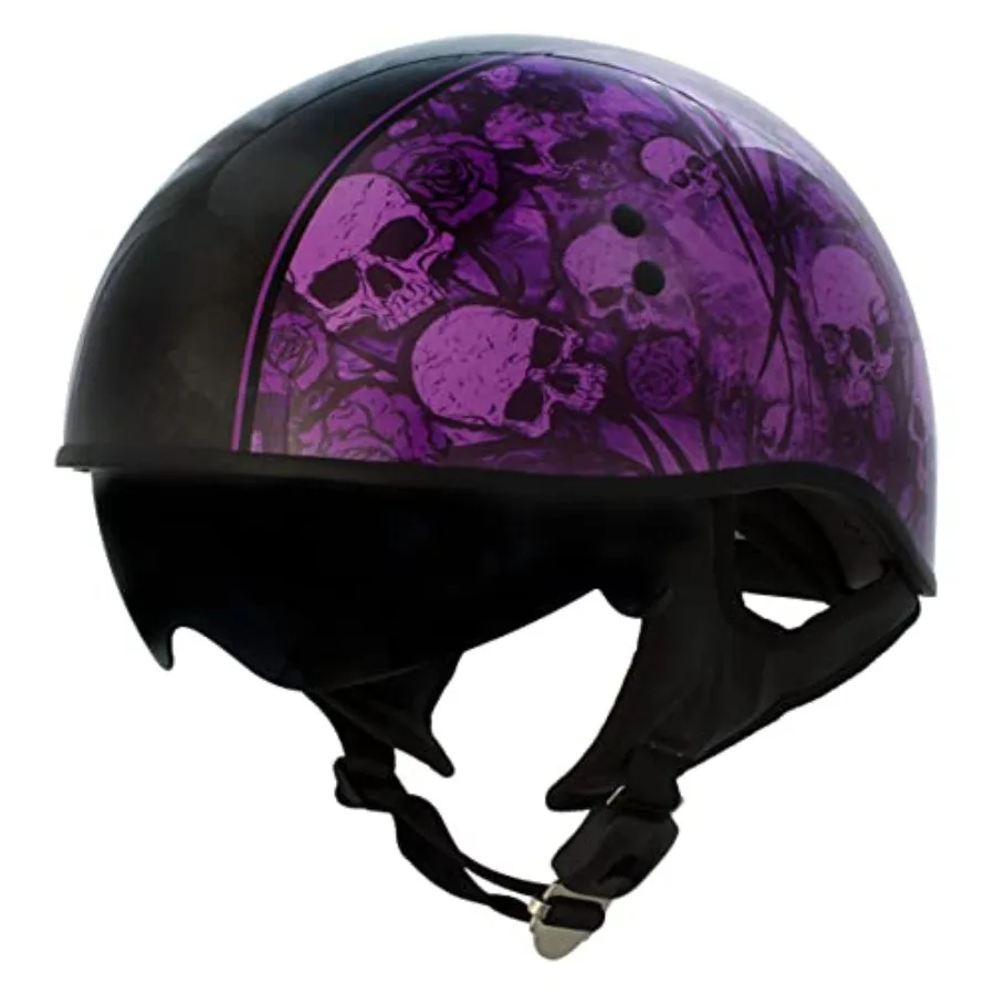 

Motorcycle DOT skull cap half helmet for biking, ABS plastic material, matte black finish, lightweight and ventilated design