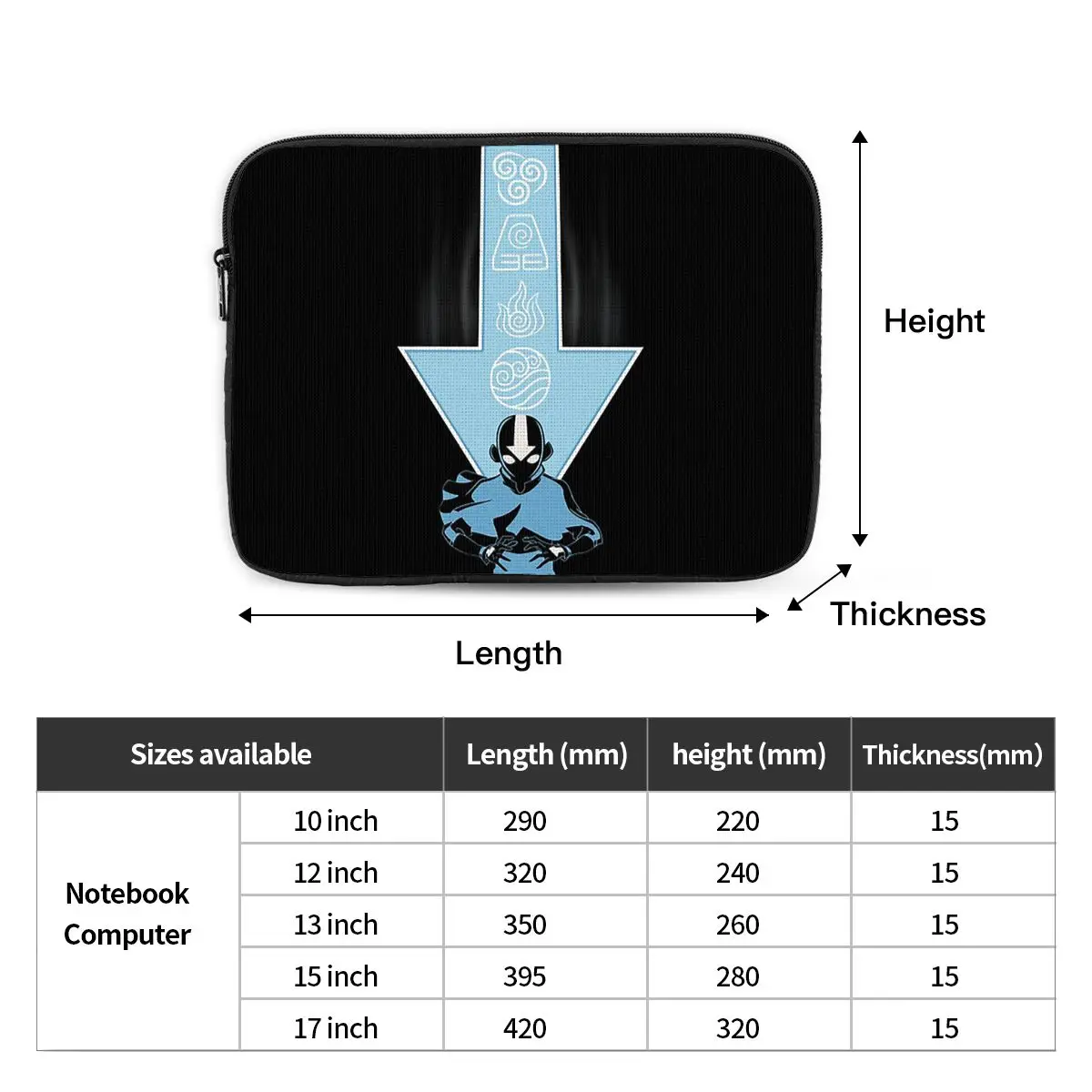 Avatar Aang Arrow  Notebook Laptop Bag Case Pouch 10 12 13 15 17 Inch Notebook Sleeve Cover Bag Tablet Shockproof Case Bag