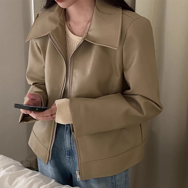 

Шикарное винтажное мотоциклетное джато из искусственной кожи на молнии, свободное универсальное женское пальто Sli для поездок на работу и ветер для детей 8-24 лет