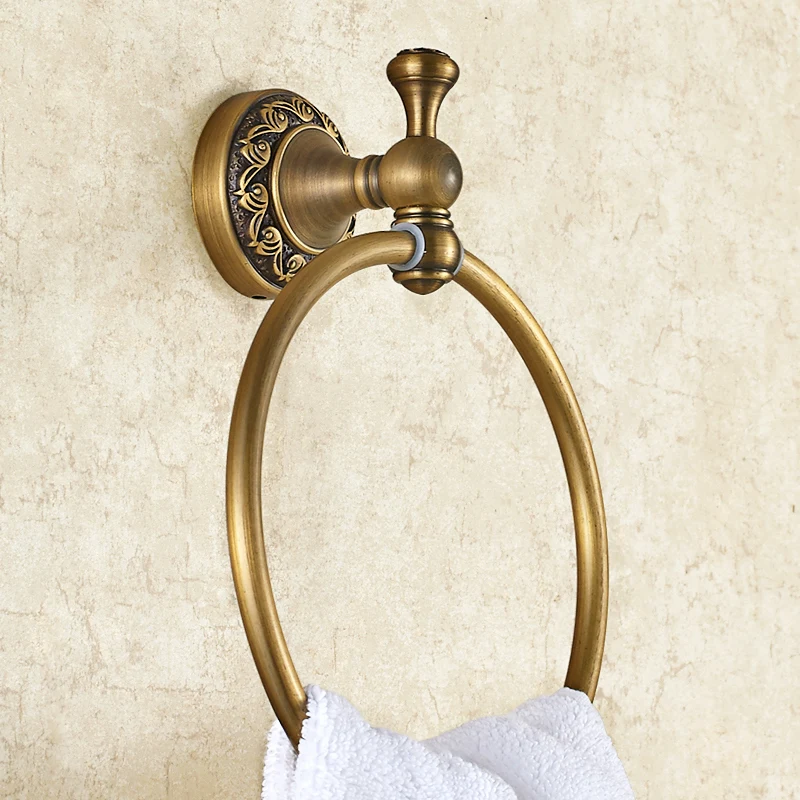 Antique towel ring No punching All copper towel hanging ring European round towel rack Bathroom