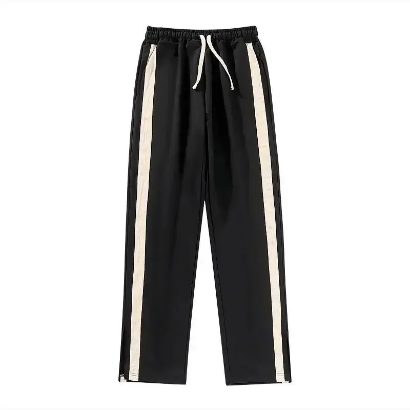 

Summer New Elastic Waist Drawstring Pocket Contrast Panel Casual Fashion Wide Leg Sports Pants