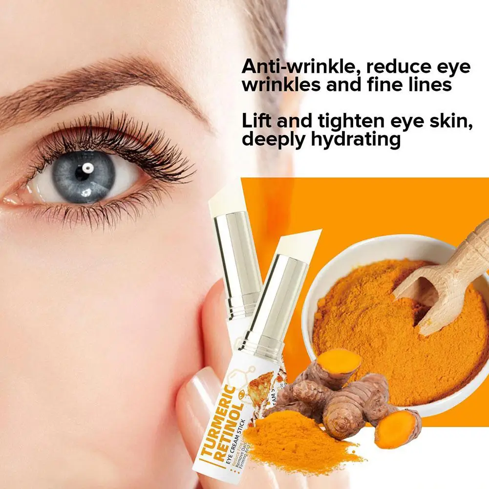 Cúrcuma Eye Cream Stick, grânulos gordos, anti-inchaço reafirmante, anti-inflamatório, desvanece-se a linha fina, iluminando os olhos