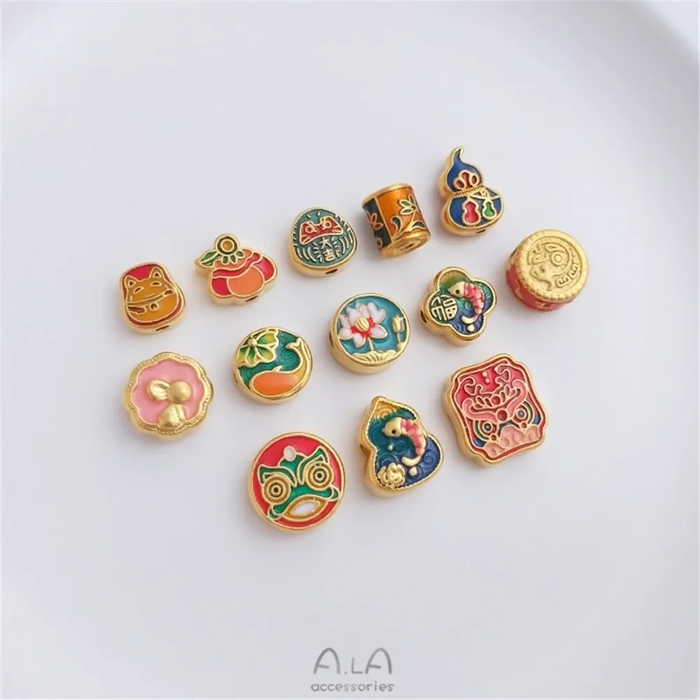 

Sand gold drop oil burning Blue Beaded accessories Fortune Cat lion lotus drum beads DIY bracelet Jewelry transfer beads