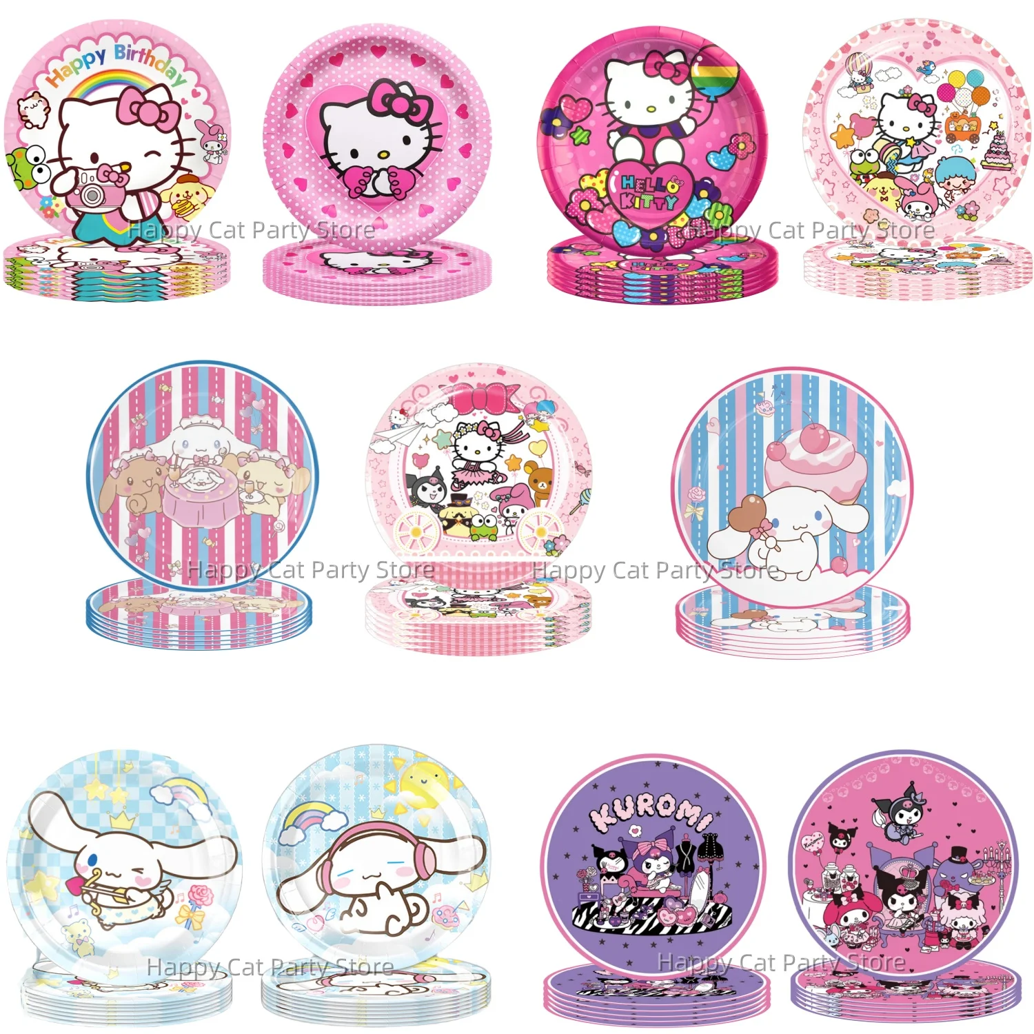 7/9 inch Hello Kitty Plate Birthday Party Decor Kuromi Disposable Paper Plate Baby Shower Kids Girls Favor Gift Party Supplies