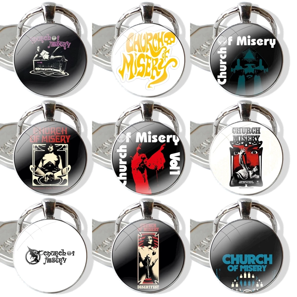 Church Of Misery Top Logo Keychain Handmade Glass Cabochon Key Ring Holder Pendant Key Chains