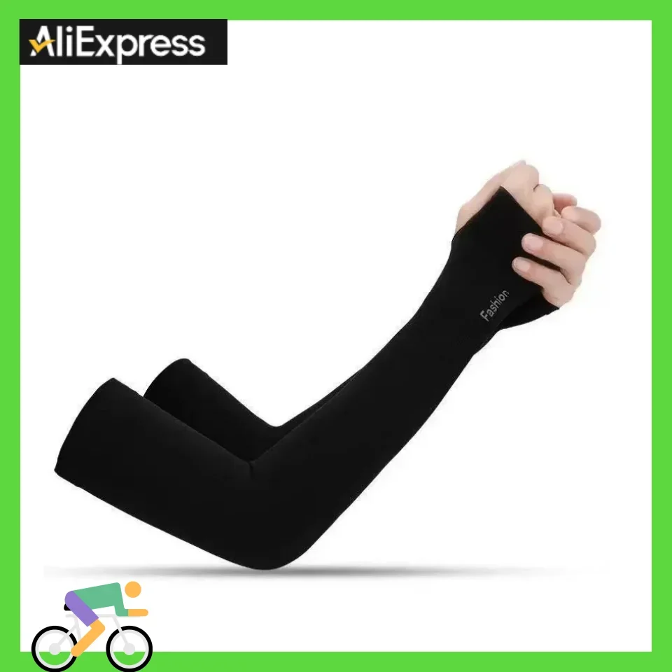 1 Pair Outdoor Riding Ice Silk Sleeve Finger Sleeve Ice Cool Wearing High Elastic Elbow Spring Summer  Fingerless Fishing Custom