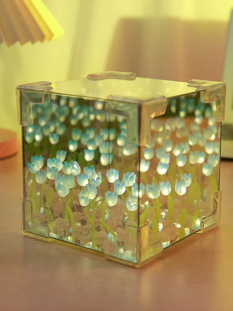 Imagem -02 - Cubo de Rubik Espelho Handmade Tulipa Night Light Faça Você Mesmo Night Light Pacote de Material Caseiro Presente Criativo