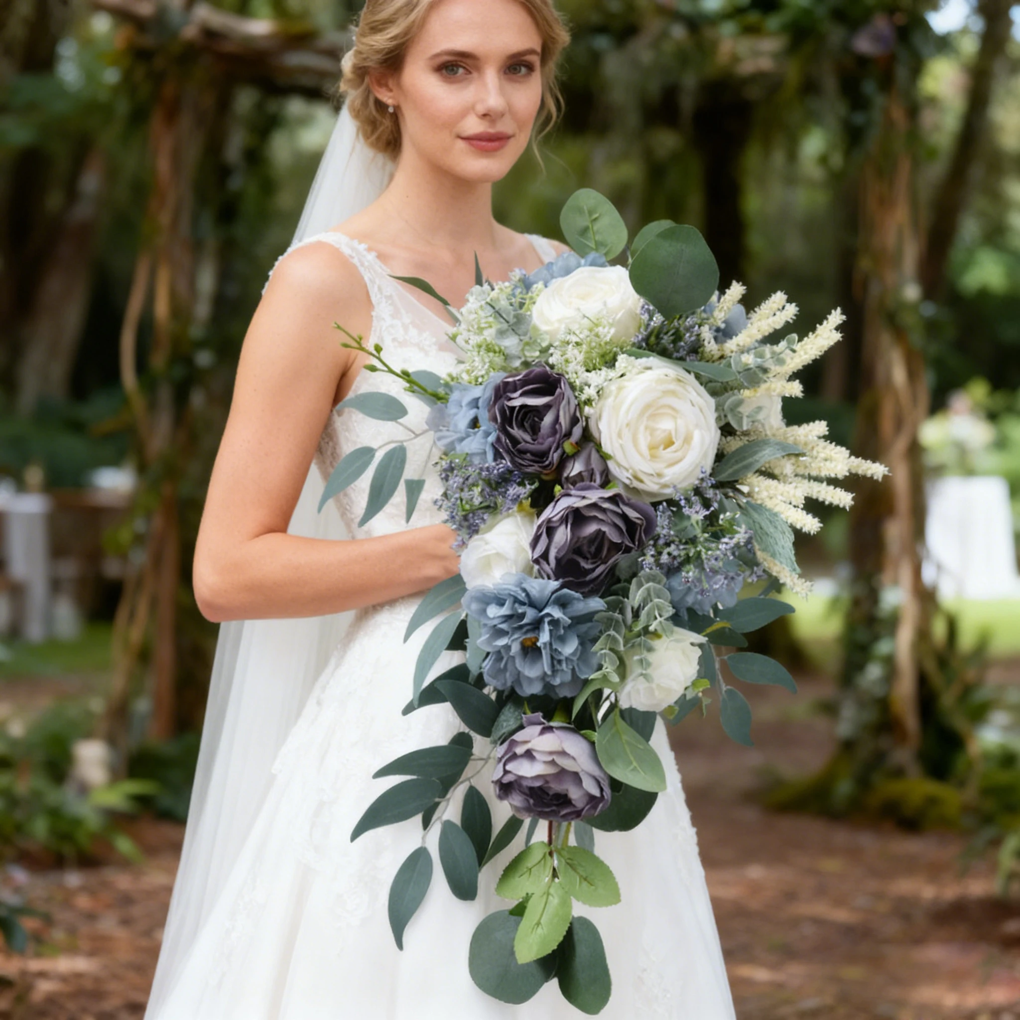 باقة الزفاف المتتالية باللون الأرجواني Center de Mesa Bodas الراقية محاكاة العروس تحمل باقة زهور شلال الزفاف #3