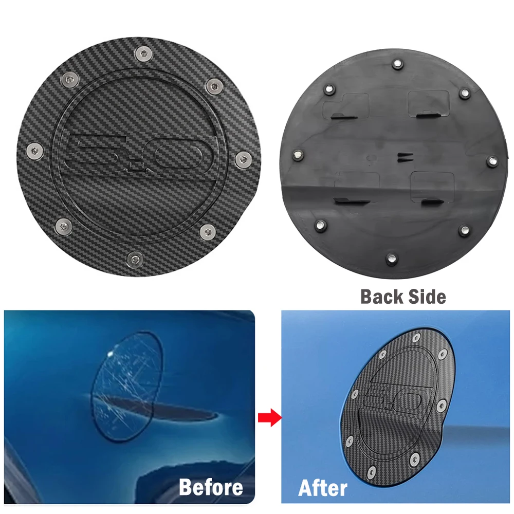 Carbon Fiber Black Circle Fuel Tank Cap For Ford Mustang 2015 2016 2017 2018 2019 2020  ABS Fuel Tank Cover Protection - view 2