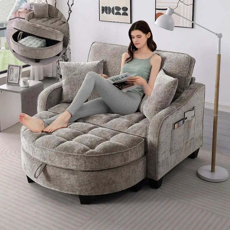 Oversized Curved Chaise Lounge Chair Indoor with Ottoman, 54.8
