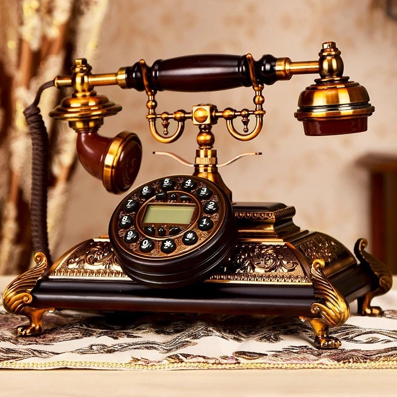 

European-style antique telephone landline household high-end retro fashion creative old-fashioned telephone solid wood plug-in