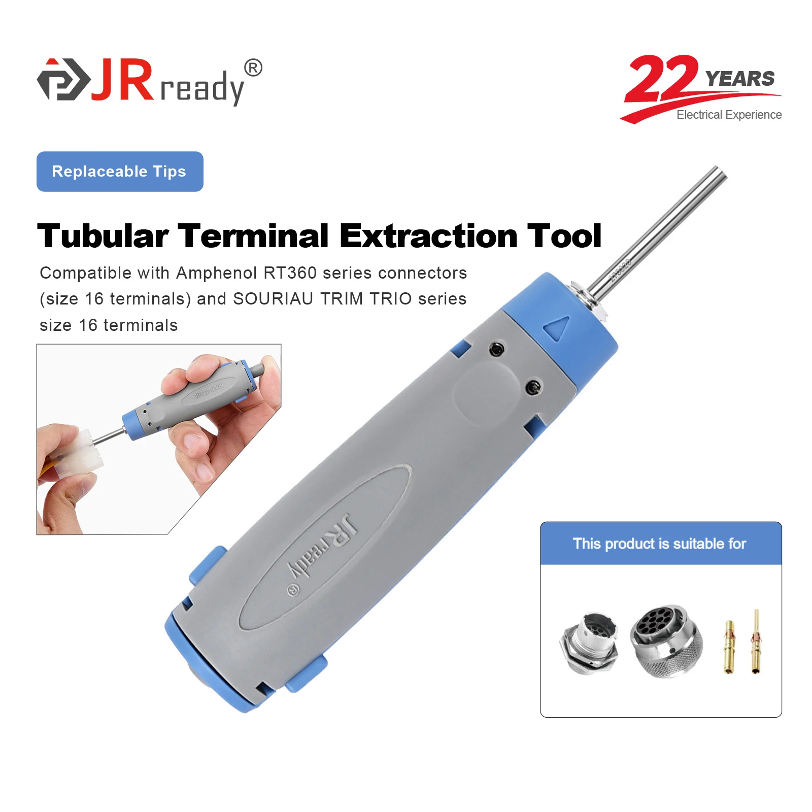 Ferramenta de Extração de Pinos JRready JRconDRK-T270320 para Conector da Série Amphenol RT360 16 #   SOURIAU TRIM TRIO série 16 #   terminal