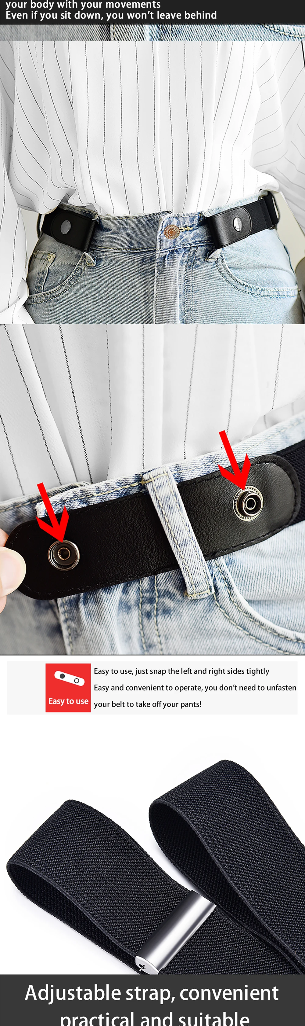 1 Stück elastischer Taillengürtel ohne Schnalle, dehnbarer, verstellbarer Gürtel für Jeanskleider, unsichtbarer Komfortgürtel für Damen und Herren, Gürtel – Detail 2