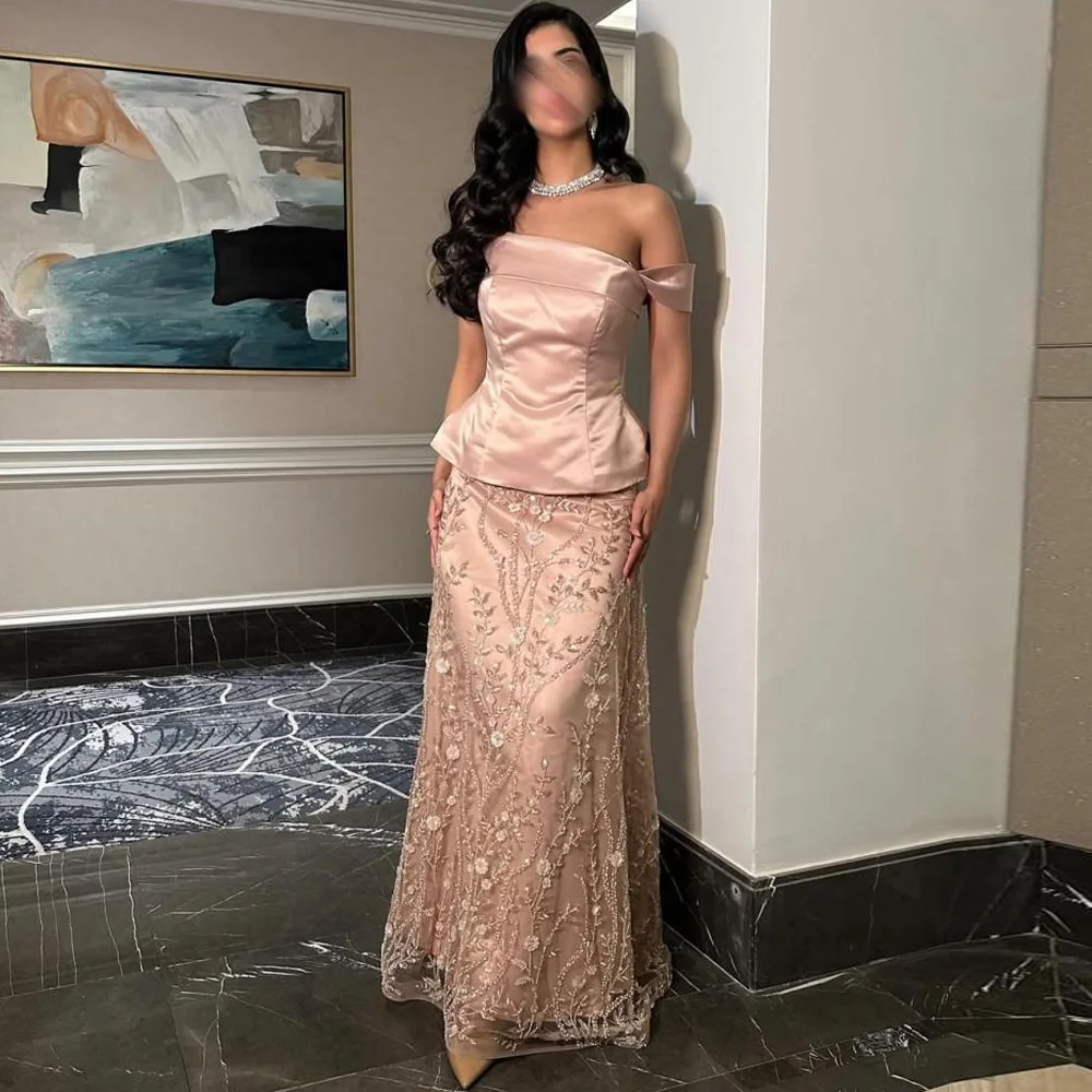 Customized Off the Shoulder Satin and Tulle Evening Dress High Quality Flowers Special Occasion Gowns Elegant Celebrity Dress