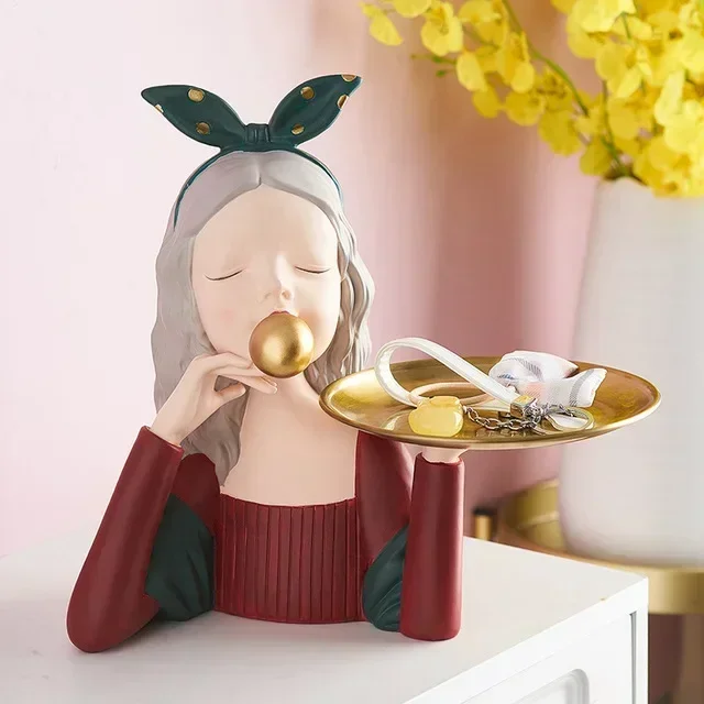 Nordic Resin Elegant Bubble Girl Storage Tray Sculpture Home Livingroom Desktop Furnishing Decoration Hotel Cafe Figurines Craft