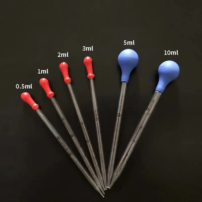 Glass Graduated Pipette Dropper Vol. 0.5ml/1ml/2ml/3ml/5ml/10mlTransfer Pipette with Rubber head