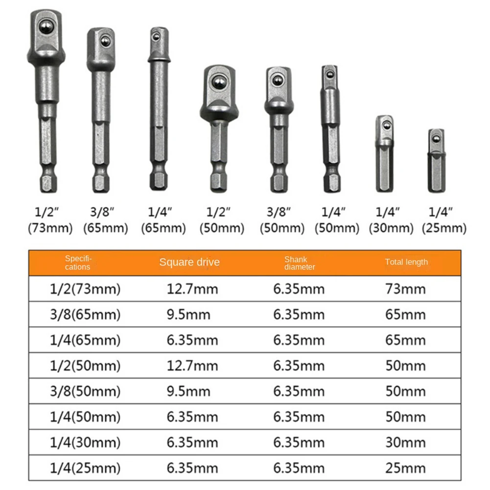 2/3/8pcs Chrome Vanadium Steel Socket Adapter Extension Drill Bit Hex Shank To 1/4\