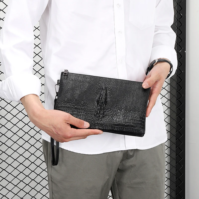 FEIDIKABOLO Real Leather Man Wallet Long Design Fashion Alligator Embossed Men Clutch Purse Classic Design Mobile Cash Hand Bag