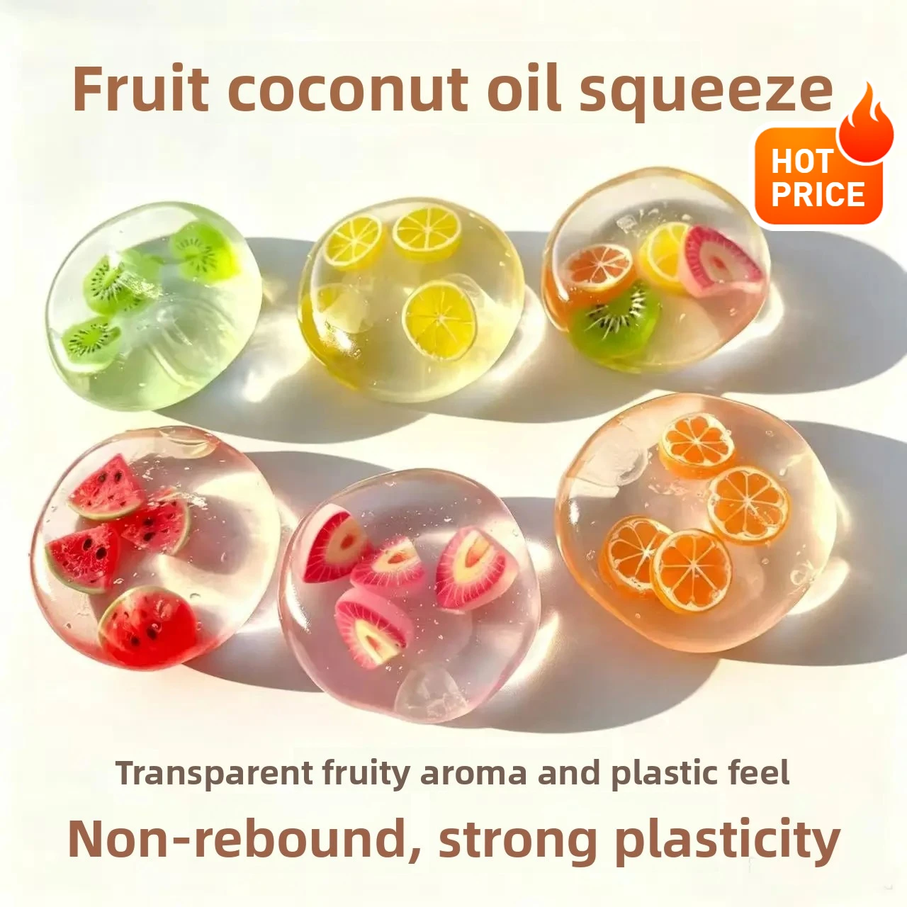 2026 Moldable Fruit Jelly Squishy Toy Clear Coconut Oil Scented No Rebound Stress Relief Sensory Fidget Ball for Kids Adults
