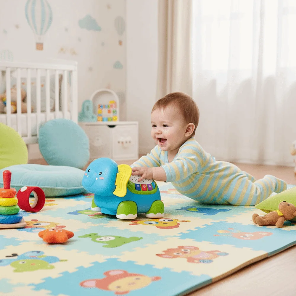 ضوء الصوت عن بعد الزحف الفيل الملونة تضيء الموقت وظيفة التنمو المبكر اللعب الموسيقية الفيل 6-12 شهرا #1