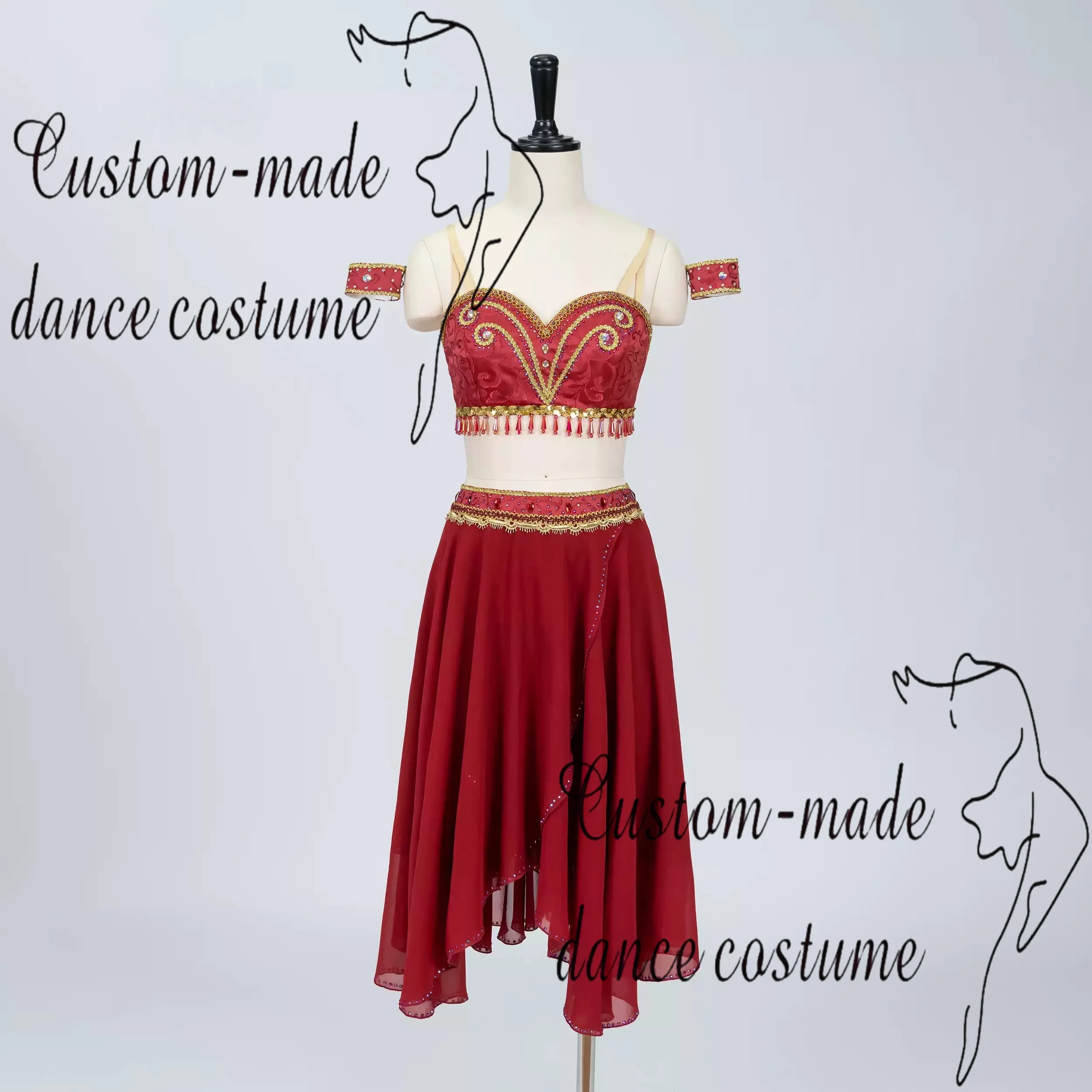 Wine red dancer variation tailored ballet long skirt pirate