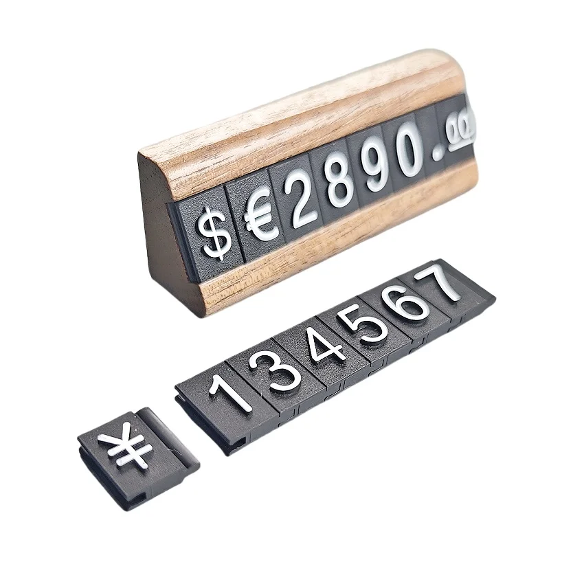Plastic Jewelry Number Price Change Bar Strip Display Solid Wood Stand Particle Detachable