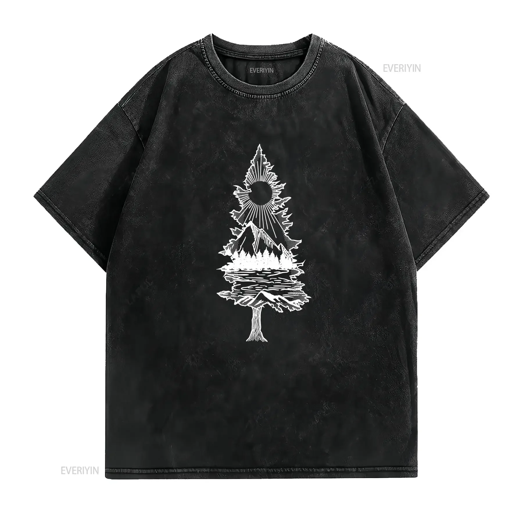 Pine Tree T Shirt ForesT Nature Camping Mountains WanderlusT Clothing Hiking Lover vintage Washed fashion streetwear