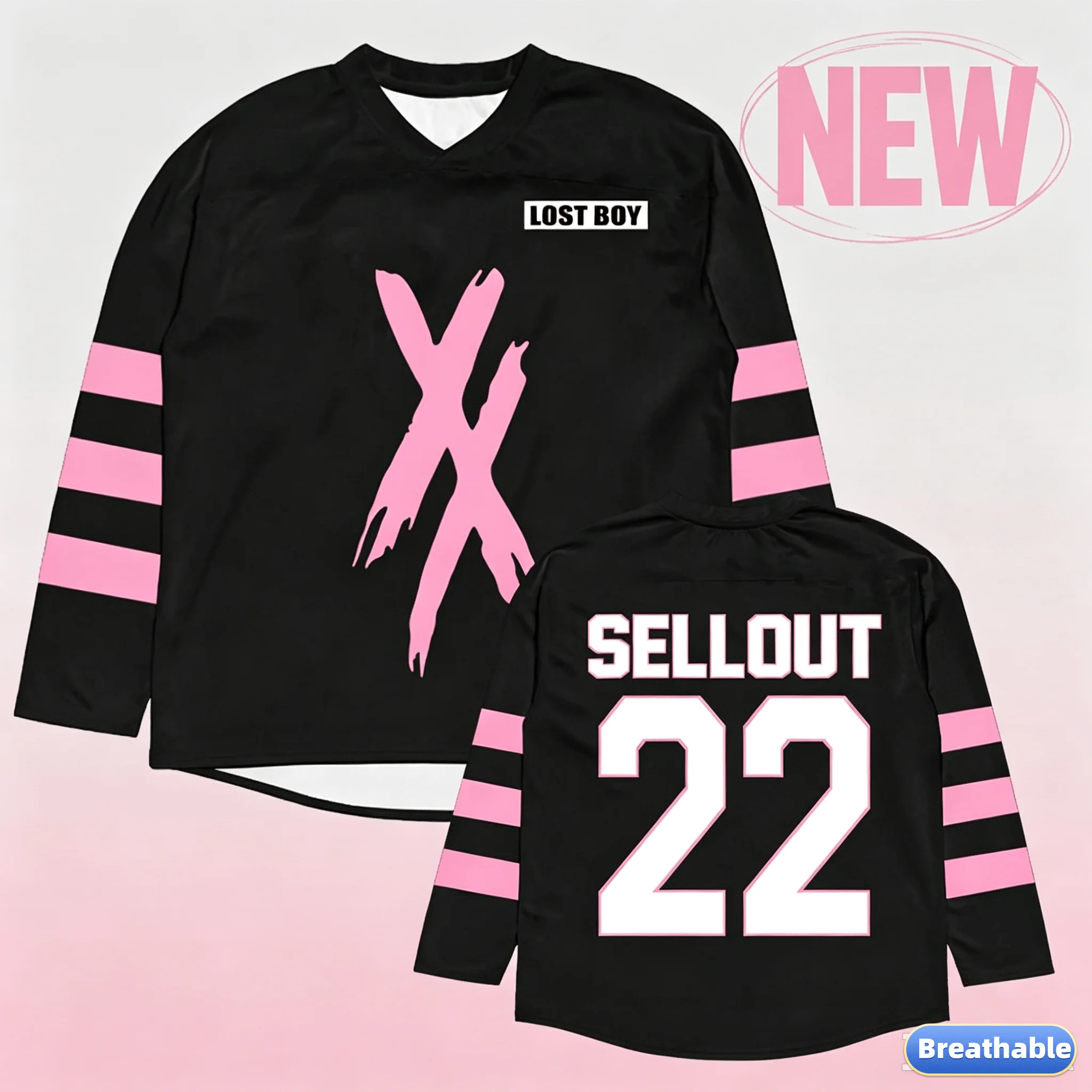 New Lost Boy Machine Gun Kelly MGK Football Shirt Summer Long Sleeve T-shirt Pattern Printed Merch Breathable Top Family Match