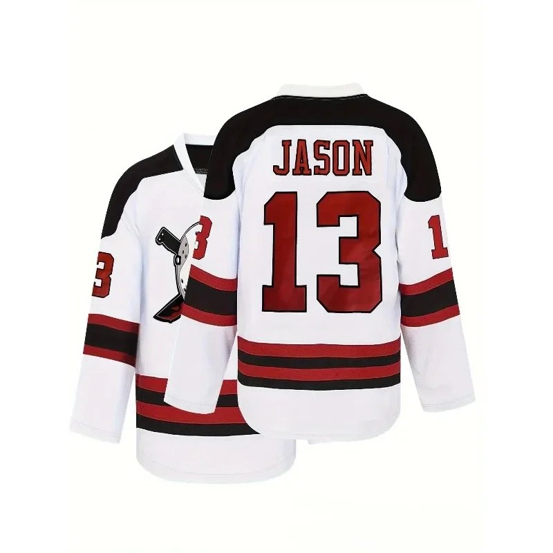 Hockey Jersey - White with Black & Red Stripes 
